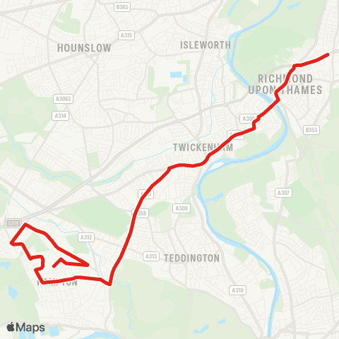 TfL Hampton, The Av - Hampton Wick - Fulwell - Twickenham - Richmond, Manor Circus map