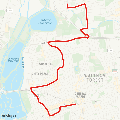TfL Chingford Hall Estate - Crooked Billet Sainsburys - Priory Court Estate - Blackhorse Rd Sta - Walthamstow Central map