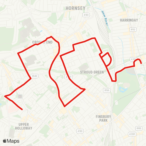TfL Archway - Hornsey Ln - Crouch End - Harringay Sta - Harringay, Superstores map