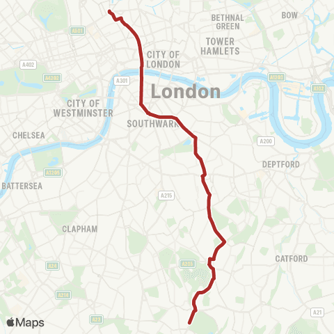 TfL Crystal Palace - Peckham - Elephant & Castle - Blackfriars - Kings Cross map