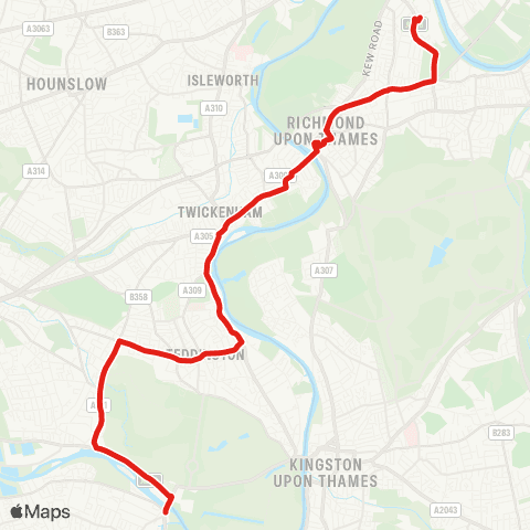 TfL Kew Retail Pk - Richmond - Twickenham - Teddington - Hampton Court map