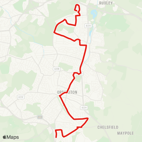 TfL St Paul's Cray - St Mary Cray - Orpington - Chelsfield - Green St Green map
