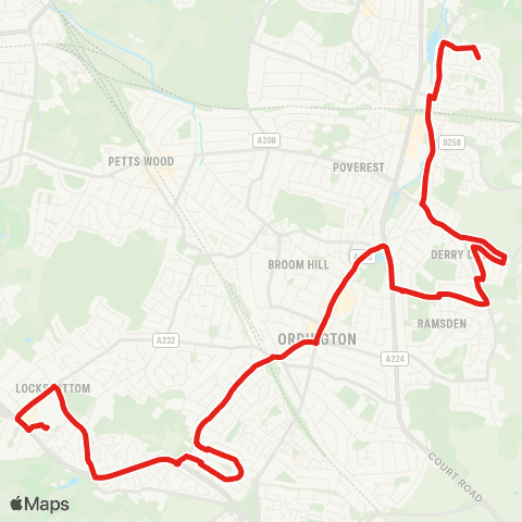 TfL St Paul's Cray - St Mary Cray - Derry Downs - Orpington Town Ctr and Sta - Princess Royal Univ Hosp map