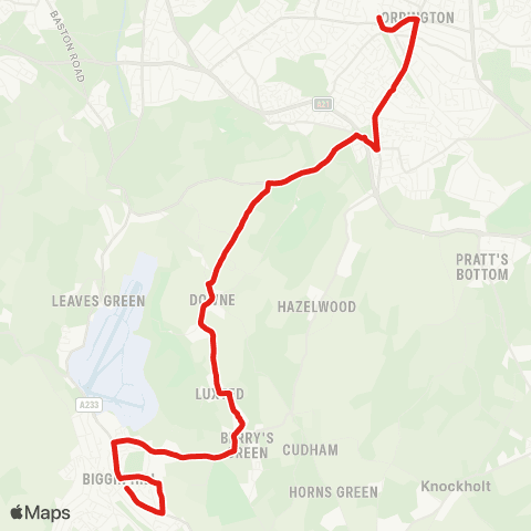 TfL Orpington Sta and Town Ctr - Farnborough Hill - Single St - Biggin Hill - Aperfield map