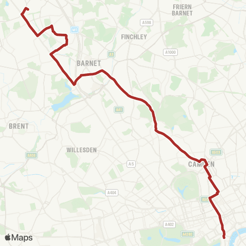 TfL Edgware - Hendon Central - Camden Town - Euston - Trafalgar Square map