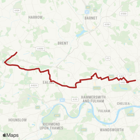 TfL Northolt Sta - Ealing Bway - Acton - Ladbroke Grove - Oxford Circus map