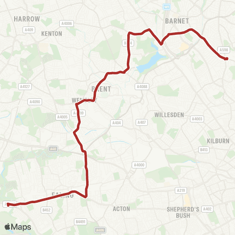 TfL Golders Green - Hendon, Central and W - Wembley Central - Ealing Bway - Ealing Hosp map