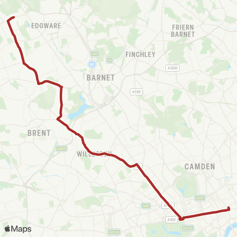 TfL Stanmore Sta - Kingsbury - Willesden - Edgware Rd - Holborn map