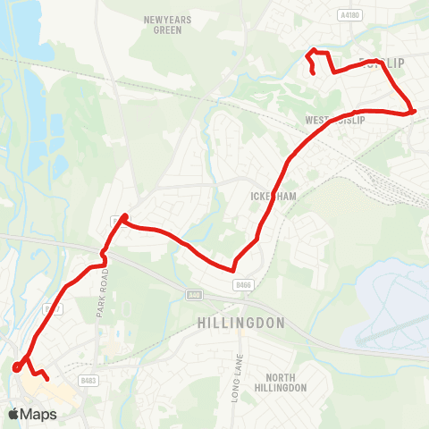 TfL Uxbridge - Harefield Rd - Ickenham Sta - W Ruislip - Ruislip - Ruislip, Heathfield Rise map