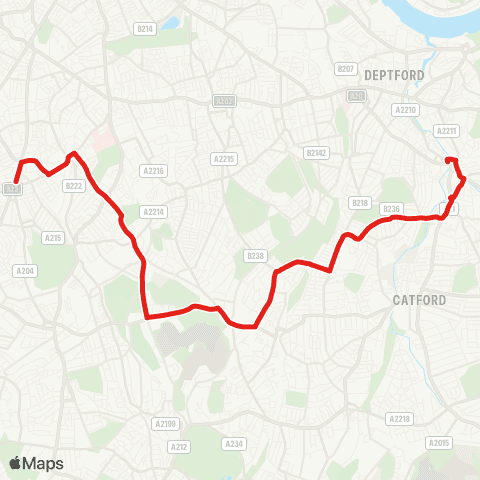 TfL Lewisham Sta - Brockley Rise - Dulwich - Loughborough Jct - Brixton map