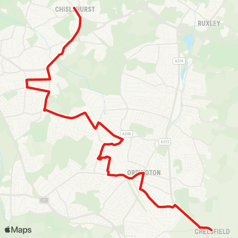 TfL Chelsfield Village - Orpington Town Ctr & Sta - Crofton - Bickley - Chislehurst map