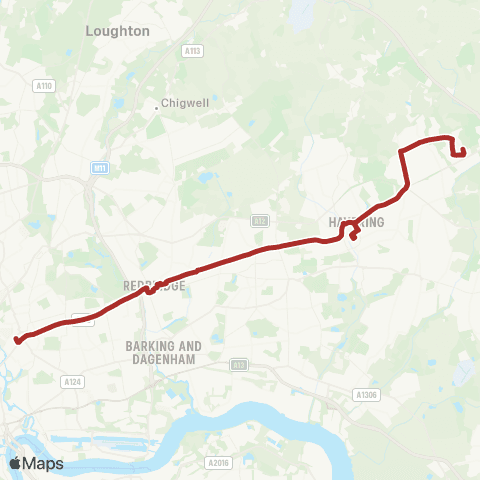 TfL Stratford - Manor Pk - Chadwell Heath - Romford - Harold Hill, Dagnam Pk Square map
