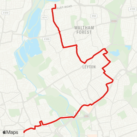 TfL Higham Hill, Cogan Av - Walthamstow - Whipps Cross Hosp - Leytonstone - Hackney, Town Hall map