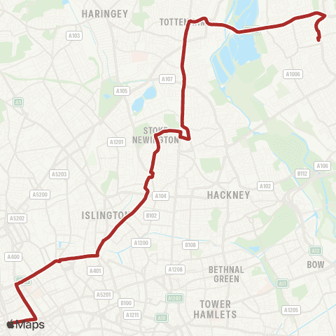 TfL Oxford Circus - Kings Cross - Stoke Newington - Tottenham - Walthamstow Central map
