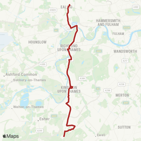 TfL Chessington World of Adventures - Surbiton Sta - Richmond Sta - Ealing Bway map