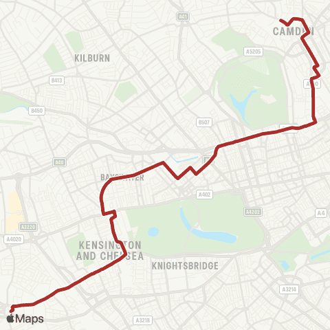 TfL Hammersmith - Kensington - Paddington - Camden Town - Chalk Farm map