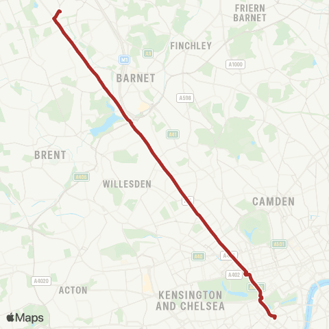 TfL Edgware - Burnt Oak - Colindale - W Hendon - Cricklewood - Kilburn - Edgware Rd - Marble Arch - Hyde Pk Corner - Victoria map