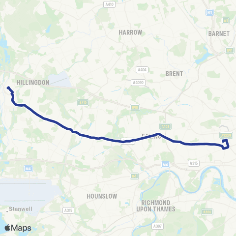 TfL Uxbridge - Hayes End - Ealing - Acton - White City map