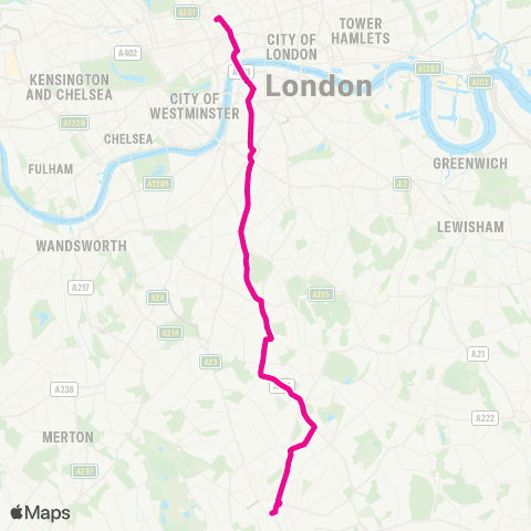 TfL W Croydon - Crown Point - W Norwood - Exp to Waterloo - Russell Square map