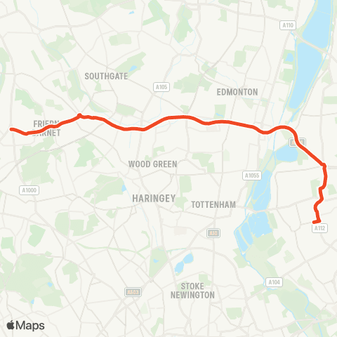 TfL N Finchley - New Southgate - Arnos Grove - Edmonton Angel Corner - Walthamstow Central map