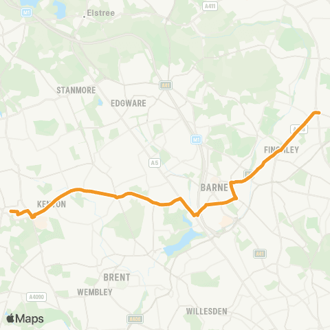 TfL N Finchley - Hendon Central - W Hendon - Kingsbury - Harrow Bus Sta map