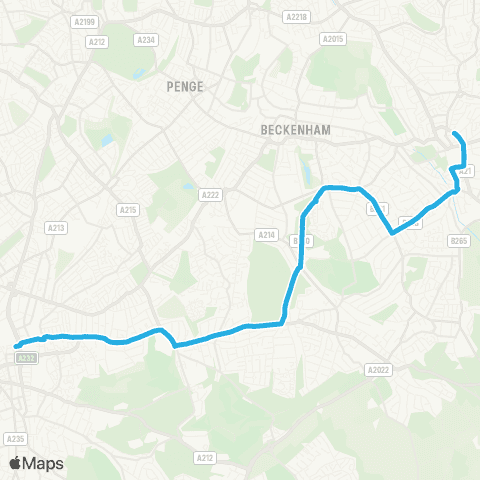 TfL Bromley N - Pk Langley - Bethlem Royal Hosp - Shirley - Croydon Town Ctr map