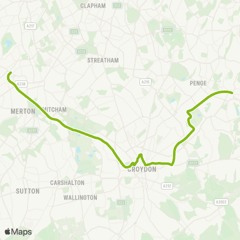 TfL New Addington / Elmers End / Beckenham Jct - Croydon - Wimbledon map