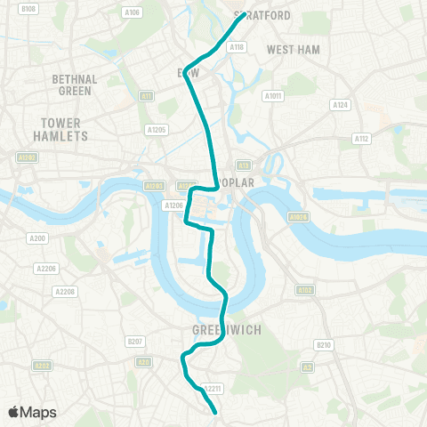 TfL Stratford / Stratford International - Beckton / Lewisham / Woolwich Arsenal map