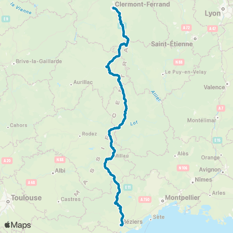 SNCF TGV + Intercités Intercités map