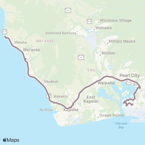 TheBus Waianae Coast-Pearl Harbor Express map