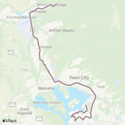 TheBus Wahiawa Heights-Pearl Harbor Express map