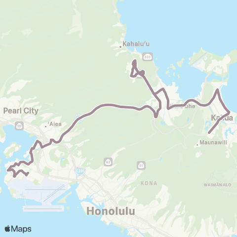 TheBus Kailua-Kahaluu-Pearl Harbor Express map
