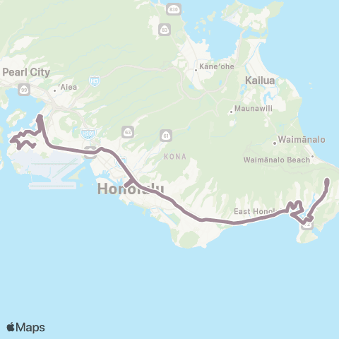TheBus Hawaii Kai-Pearl Harbor Express map