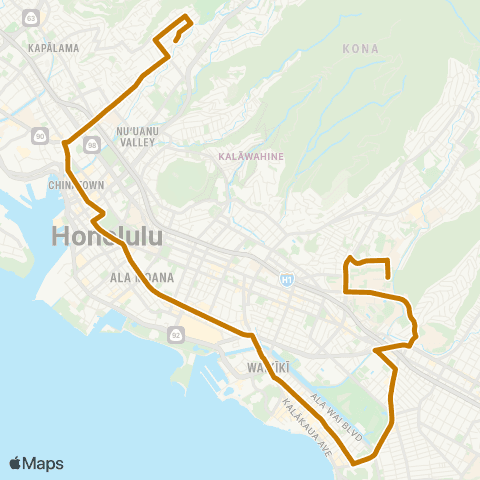 TheBus Liliha-Waikiki-University map