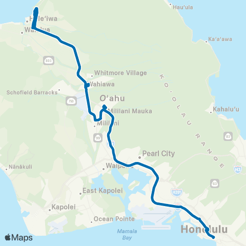 TheBus Honolulu-Mililani-Haleiwa map