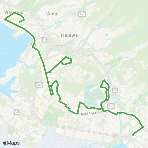TheBus Kalihi TC-Foster Village-Pearlridge map