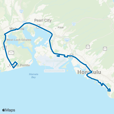 TheBus Ewa Beach-Waikiki map