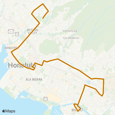 TheBus Nuuanu-Punahou-Mccully map