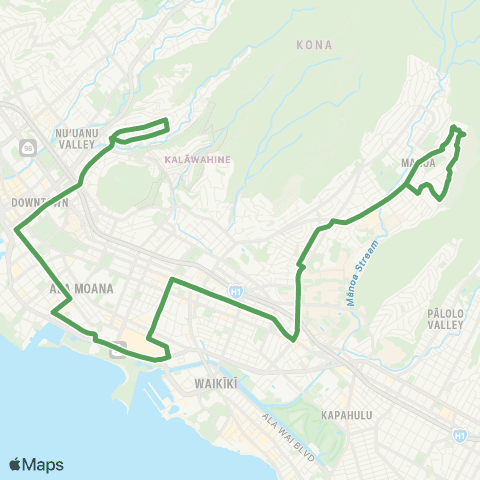 TheBus Pauoa-Woodlawn map