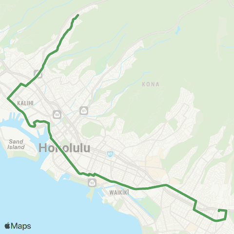 TheBus Kalihi Valley-Kahala map