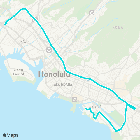 TheBus Kalihi via School Street Express map
