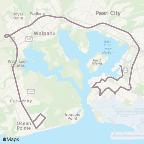 TheBus Ewa Beach-Pearl Harbor Express map