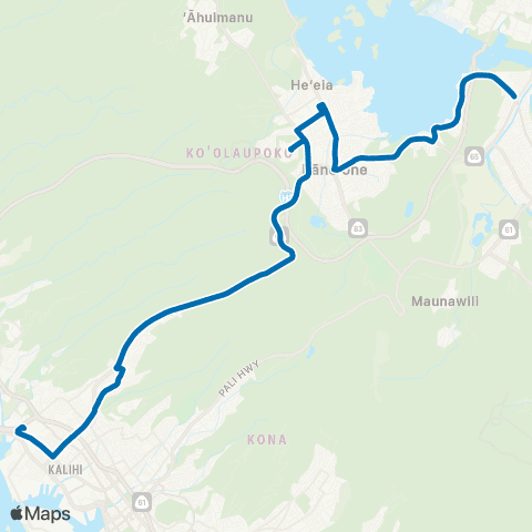 TheBus Kalihi-Kaneohe-Aikahi map