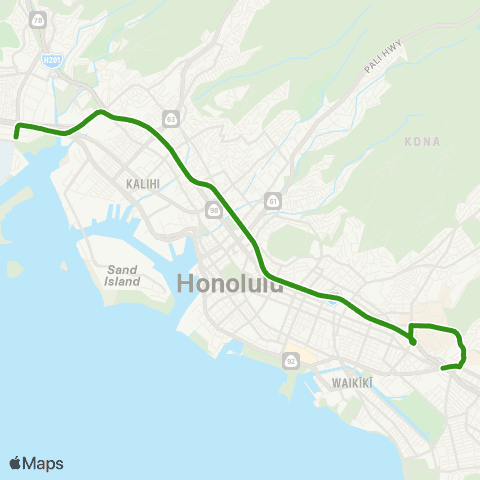 TheBus Ahua-UH Manoa via Freeway map