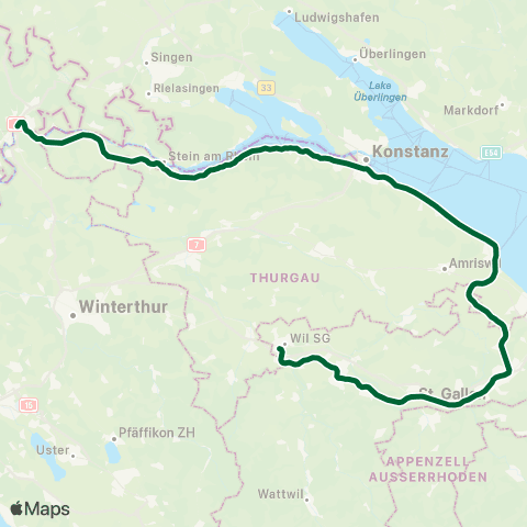 THURBO Schaffhausen - Wil SG map