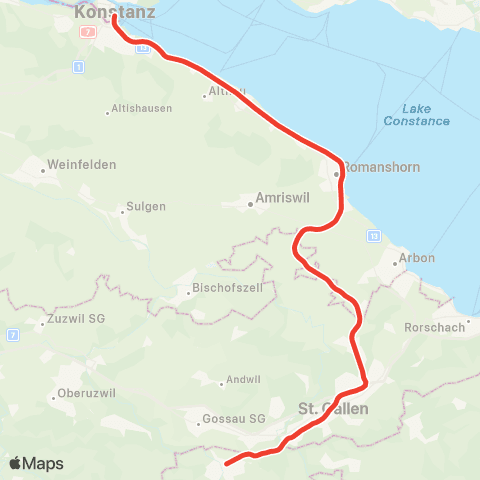 THURBO Konstanz - Herisau map