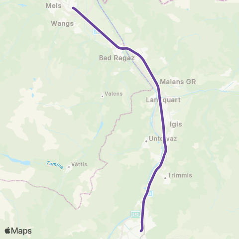 THURBO Sargans - Chur map