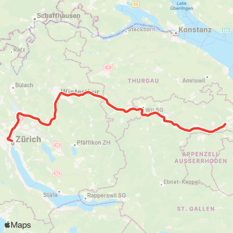 THURBO Sargans - St. Gallen map
