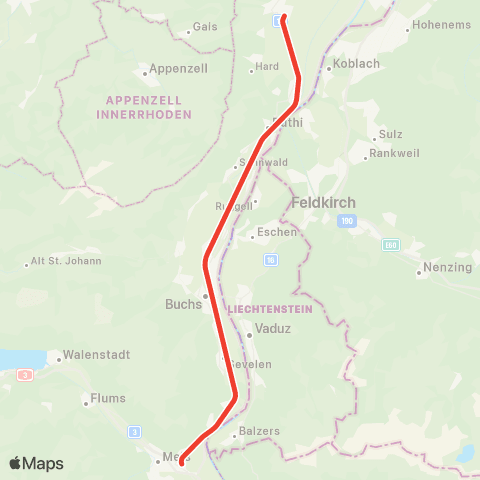 THURBO Altstätten SG - Sargans map