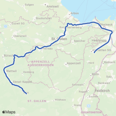 THURBO Altstätten SG - Nesslau-Neu St. Johann map